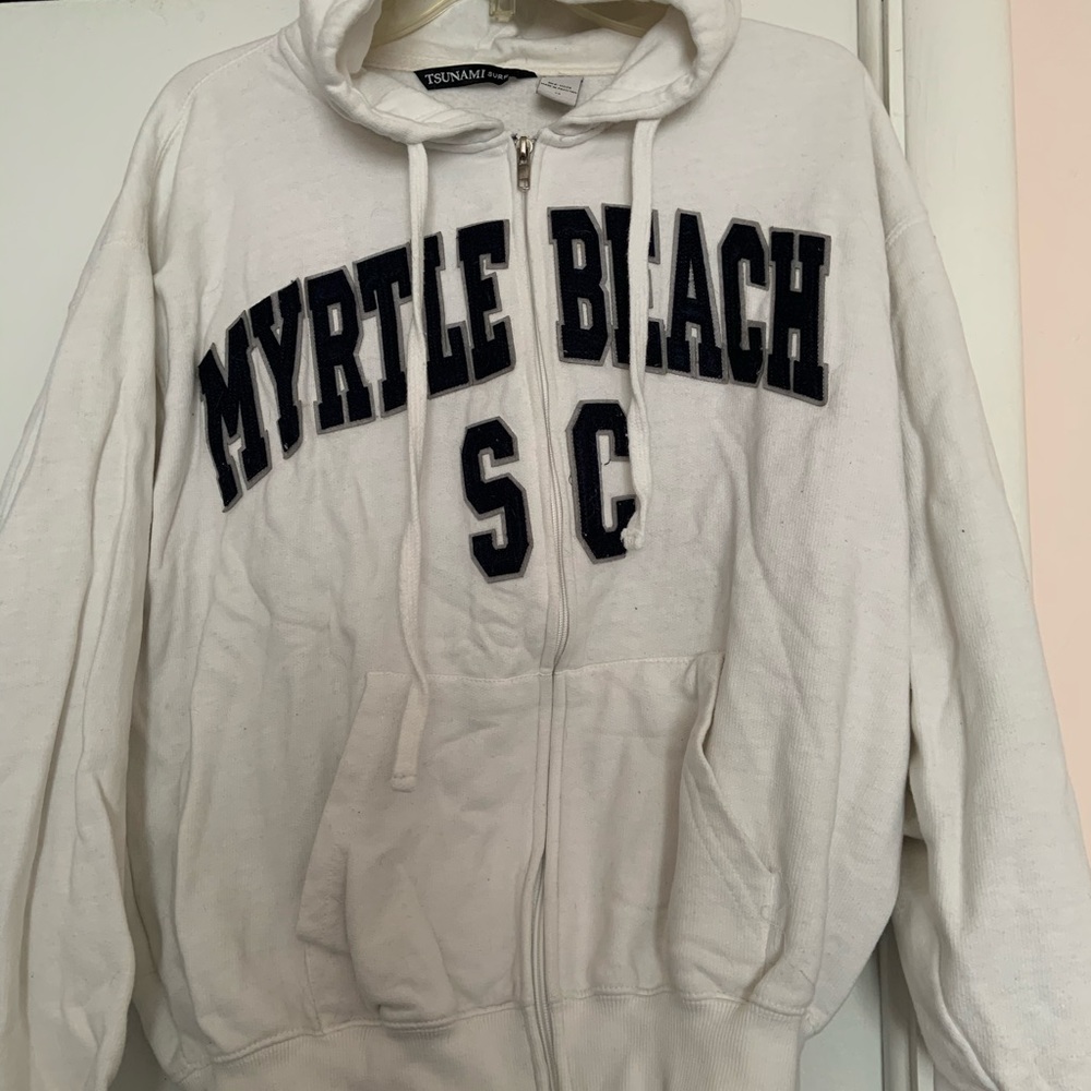 Who Loves the Beach? White and Blue zip up!